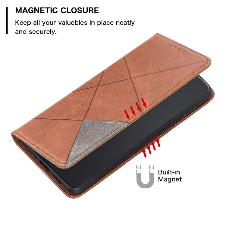 For Infinix Note 11 Rhombus Texture Magnetic Leather Phone Case(Brown)