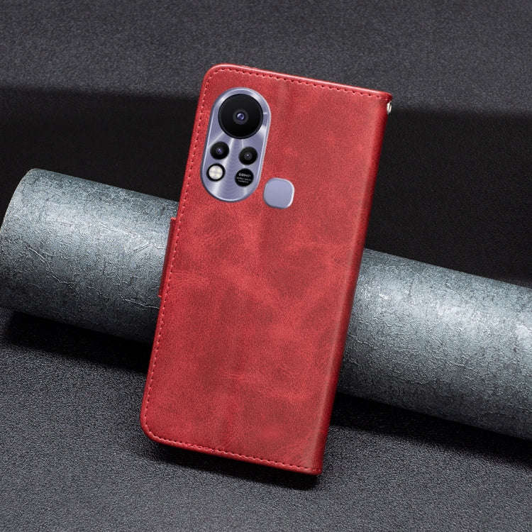 For Infinix Hot 11s NFC Lambskin Texture Pure Color Flip Leather Phone Case(Red)