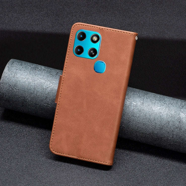 For Infinix Smart 6 Lambskin Texture Pure Color Flip Leather Phone Case(Brown)