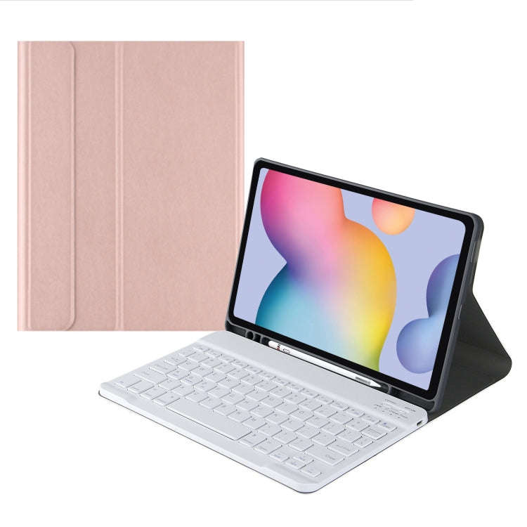 Square Cap Bluetooth Keyboard Leather Case with Pen Slot for Samsung Galaxy Tab S6 Lite(Rose Gold)