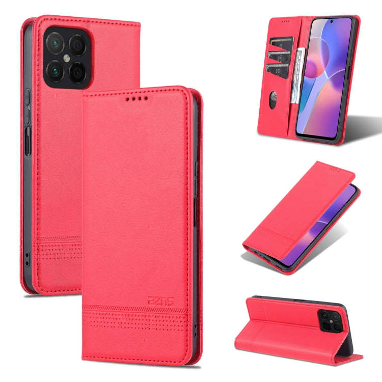For Honor X8 / X30i AZNS Magnetic Calf Texture Flip Leather Phone Case(Red)