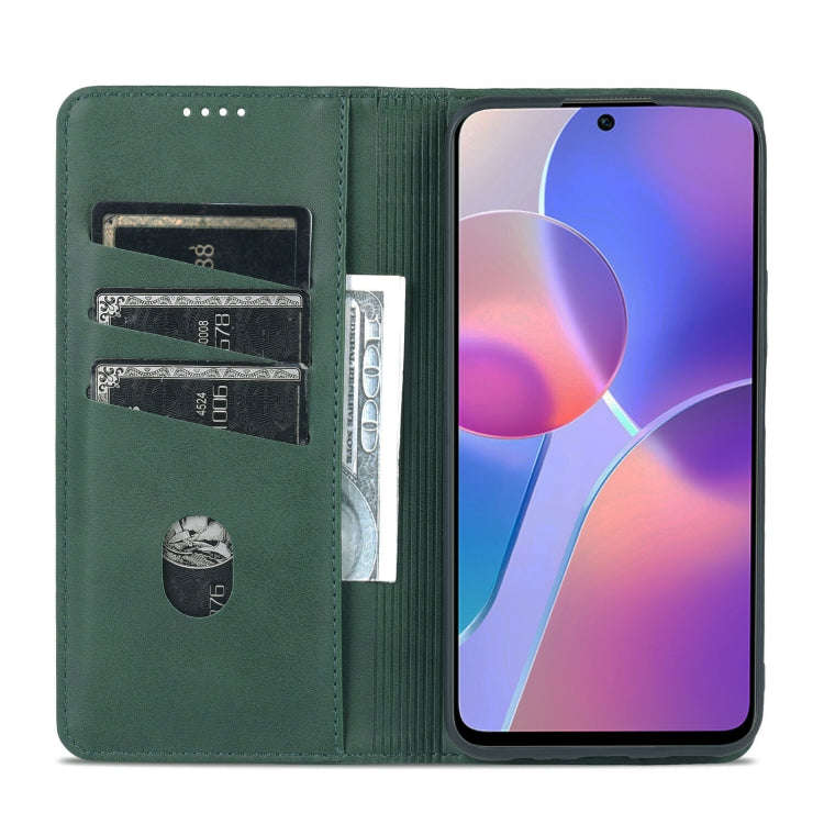 For Honor X8 / X30i AZNS Magnetic Calf Texture Flip Leather Phone Case(Dark Green)