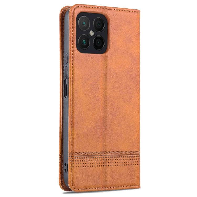 For Honor X8 / X30i AZNS Magnetic Calf Texture Flip Leather Phone Case(Light Brown)