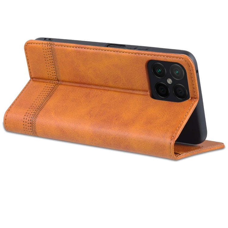 For Honor X8 / X30i AZNS Magnetic Calf Texture Flip Leather Phone Case(Light Brown)