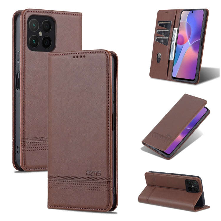 For Honor X8 / X30i AZNS Magnetic Calf Texture Flip Leather Phone Case(Dark Brown)