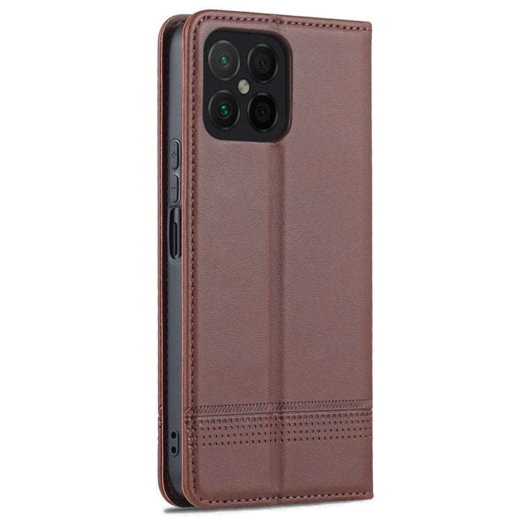 For Honor X8 / X30i AZNS Magnetic Calf Texture Flip Leather Phone Case(Dark Brown)
