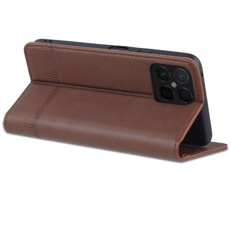 For Honor X8 / X30i AZNS Magnetic Calf Texture Flip Leather Phone Case(Dark Brown)