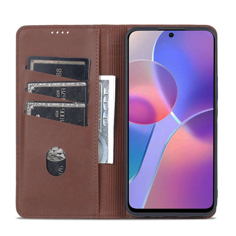 For Honor X8 / X30i AZNS Magnetic Calf Texture Flip Leather Phone Case(Dark Brown)