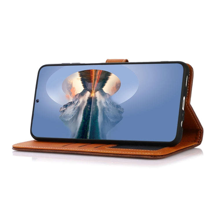 For Motorola Moto G52 4G KHAZNEH Dual-color Cowhide Texture Flip Leather Phone Case(Rose Gold)