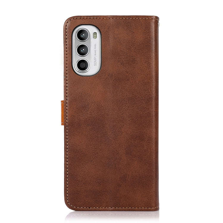 For Motorola Moto G52 4G KHAZNEH Dual-color Cowhide Texture Flip Leather Phone Case(Brown)