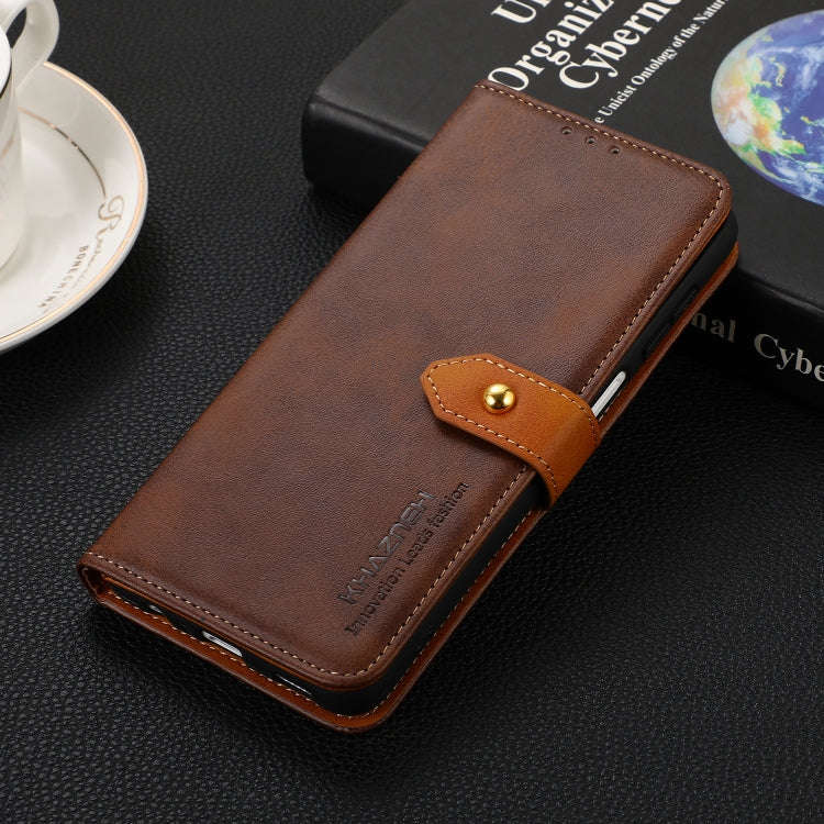 For Motorola Moto G52 4G KHAZNEH Dual-color Cowhide Texture Flip Leather Phone Case(Brown)