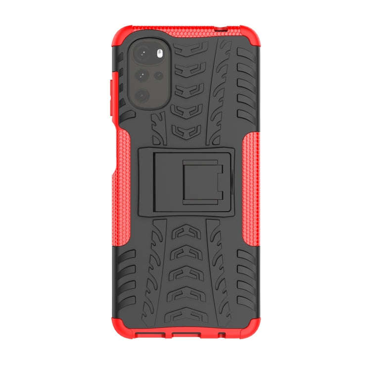 For Motorola Moto G22/E32 Tire Texture TPU + PC Phone Case with Holder(Red)