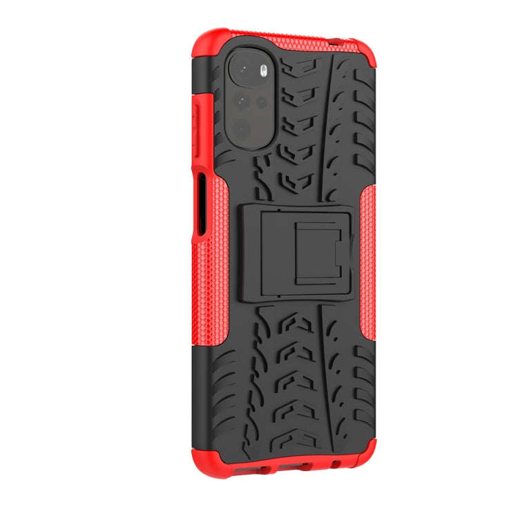 For Motorola Moto G22/E32 Tire Texture TPU + PC Phone Case with Holder(Red)
