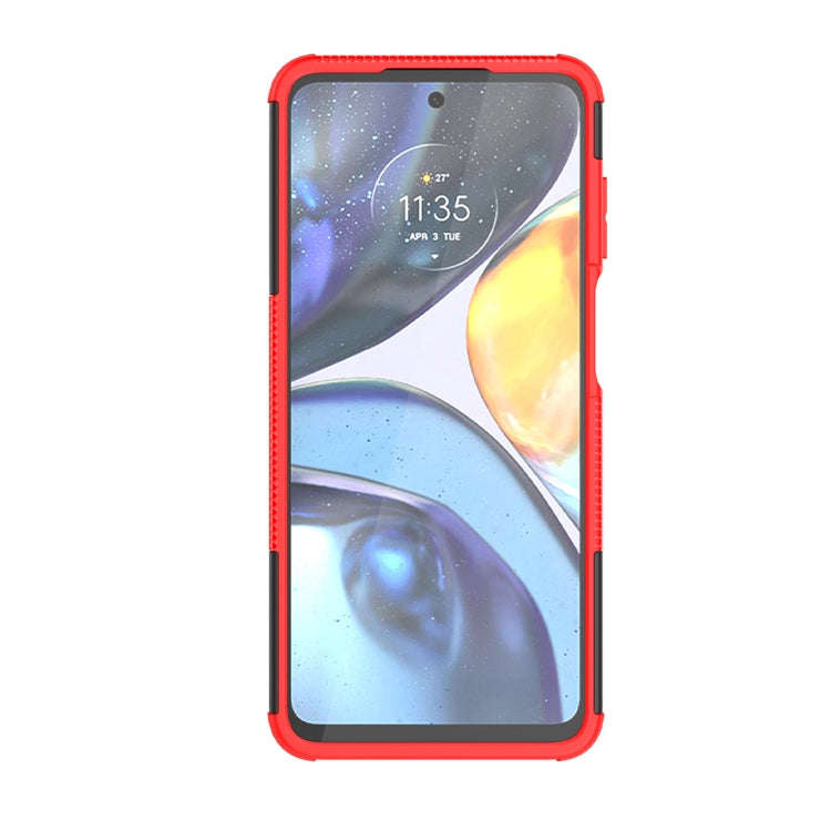 For Motorola Moto G22/E32 Tire Texture TPU + PC Phone Case with Holder(Red)