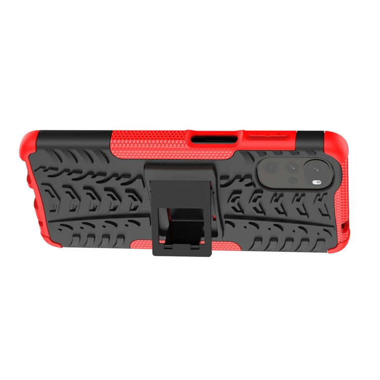 For Motorola Moto G22/E32 Tire Texture TPU + PC Phone Case with Holder(Red)