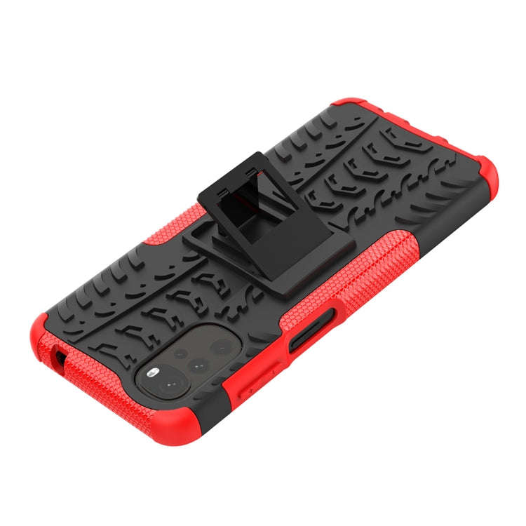 For Motorola Moto G22/E32 Tire Texture TPU + PC Phone Case with Holder(Red)