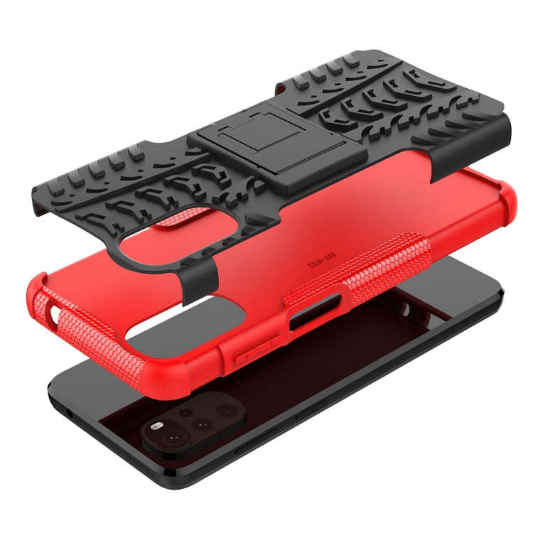 For Motorola Moto G22/E32 Tire Texture TPU + PC Phone Case with Holder(Red)