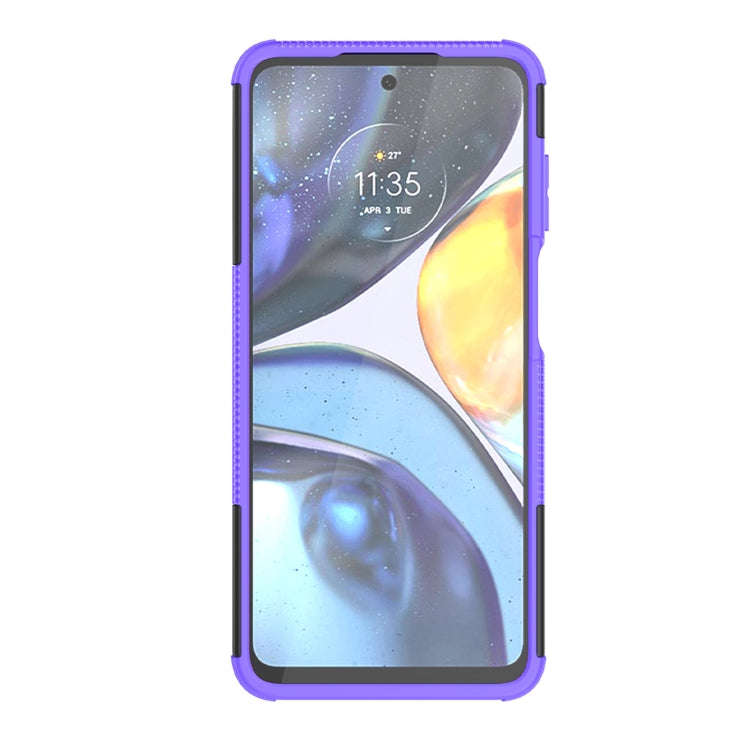 For Motorola Moto G22/E32 Tire Texture TPU + PC Phone Case with Holder(Purple)