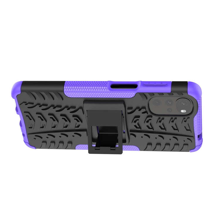 For Motorola Moto G22/E32 Tire Texture TPU + PC Phone Case with Holder(Purple)