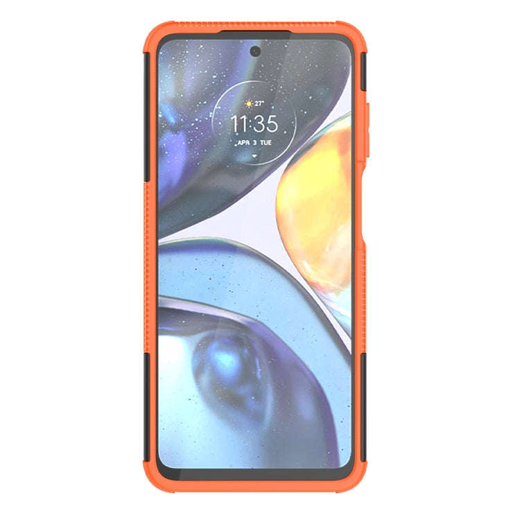 For Motorola Moto G22/E32 Tire Texture TPU + PC Phone Case with Holder(Orange)