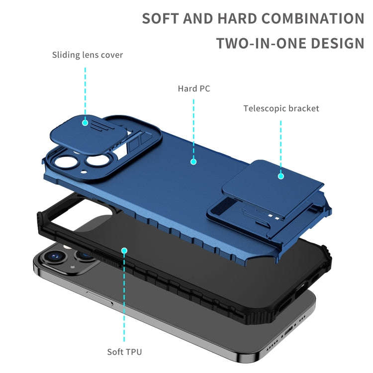 For Infinix Smart 6 Stereoscopic Holder Sliding Camshield Phone Case(Blue)