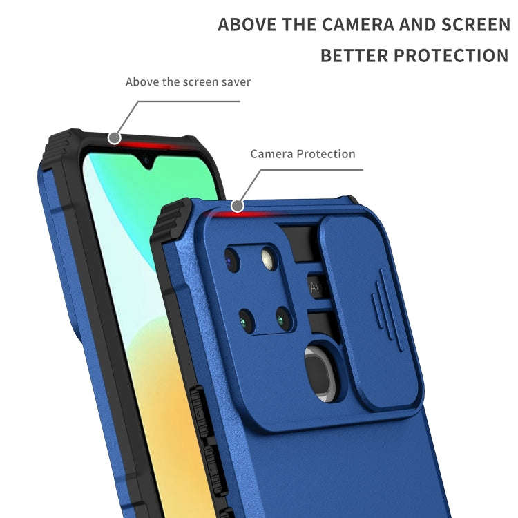 For Infinix Smart 6 Stereoscopic Holder Sliding Camshield Phone Case(Blue)