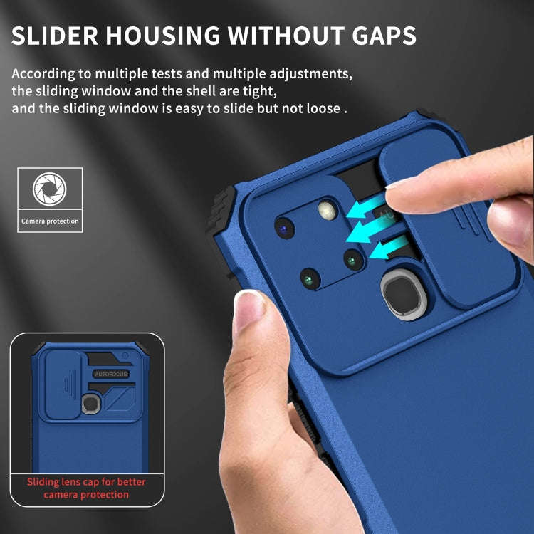 For Infinix Smart 6 Stereoscopic Holder Sliding Camshield Phone Case(Blue)