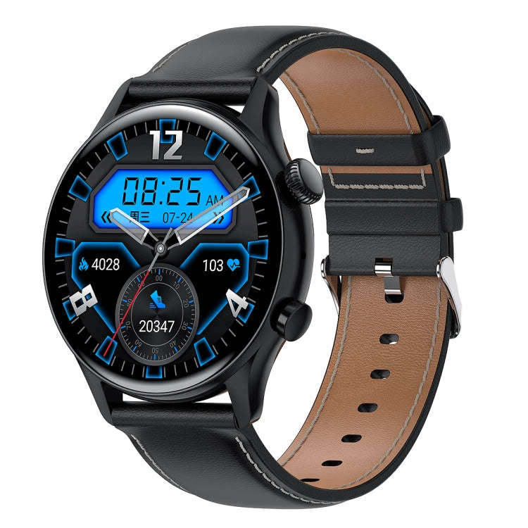 HK8Pro 1.36 inch AMOLED Screen Leather Strap Smart Watch, Support NFC Function / Blood Oxygen Mon...