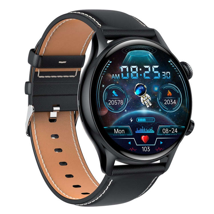 HK8Pro 1.36 inch AMOLED Screen Leather Strap Smart Watch, Support NFC Function / Blood Oxygen Mon...