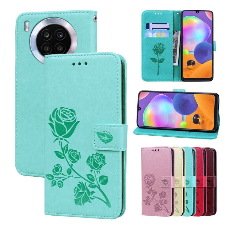 For Huawei nova 8i Rose Embossed Leather Phone Case(Green)