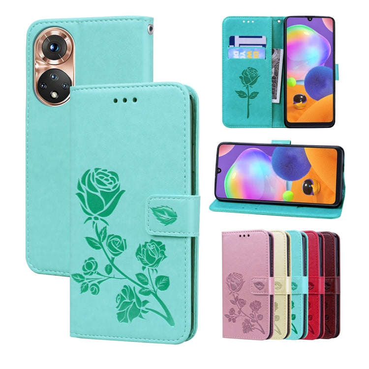 For Huawei nova 9 Rose Embossed Leather Phone Case(Green)