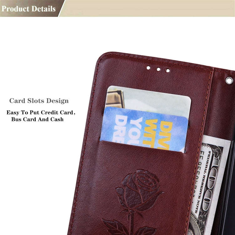 For Honor X8 Rose Embossed Leather Phone Case(Brown)