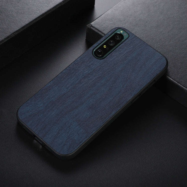 For Sony Xperia 1 IV Wood Texture PU Phone Case(Blue)
