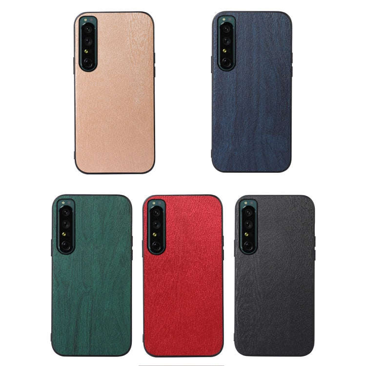 For Sony Xperia 1 IV Wood Texture PU Phone Case(Blue)