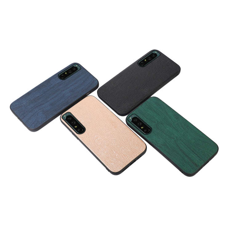 For Sony Xperia 1 IV Wood Texture PU Phone Case(Blue)