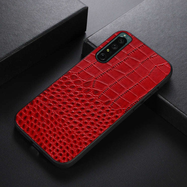 For Sony Xperia 1 IV Crocodile Texture Genuine Leather Phone Case(Red)
