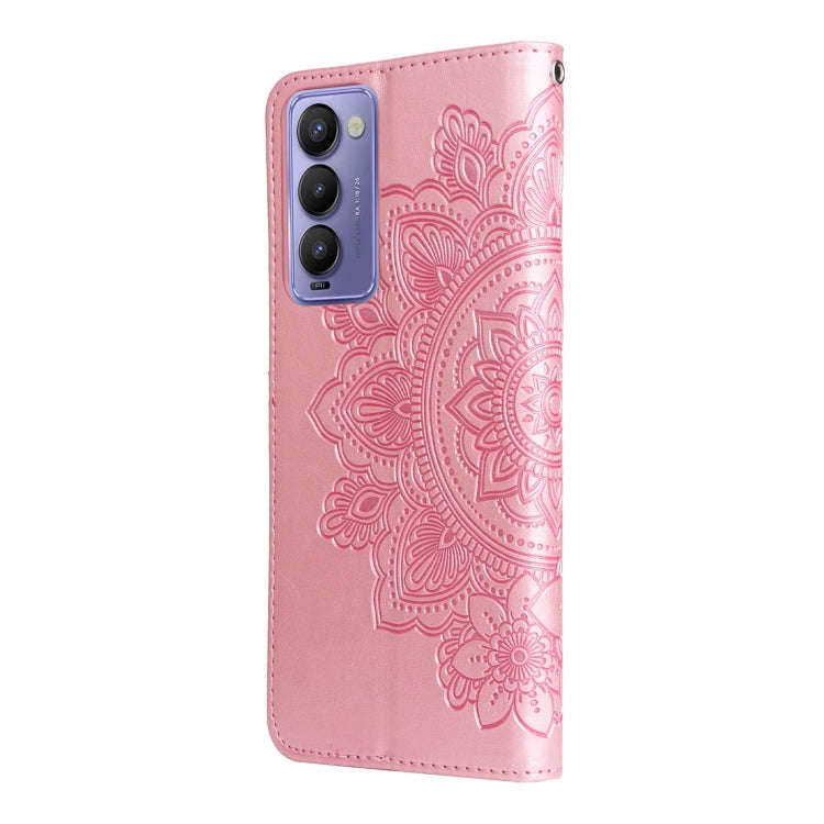For Tecno Camon 18/18P 7-petal Flowers Embossed Flip Leather Phone Case(Rose Gold)