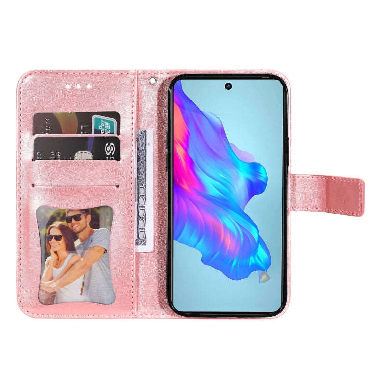For Tecno Camon 18/18P 7-petal Flowers Embossed Flip Leather Phone Case(Rose Gold)