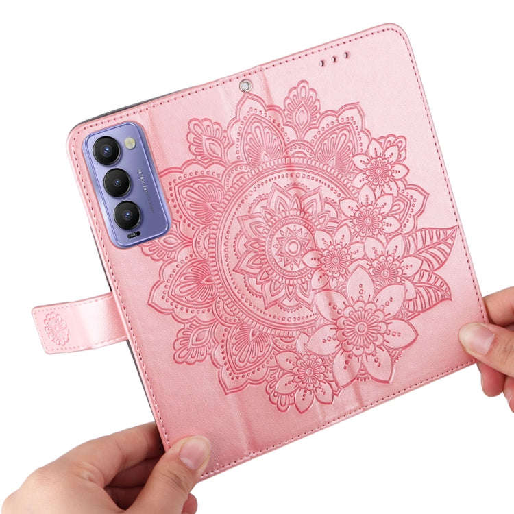 For Tecno Camon 18/18P 7-petal Flowers Embossed Flip Leather Phone Case(Rose Gold)