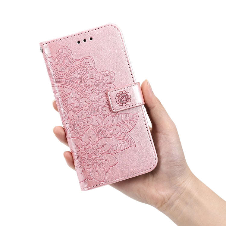 For Tecno Camon 18/18P 7-petal Flowers Embossed Flip Leather Phone Case(Rose Gold)
