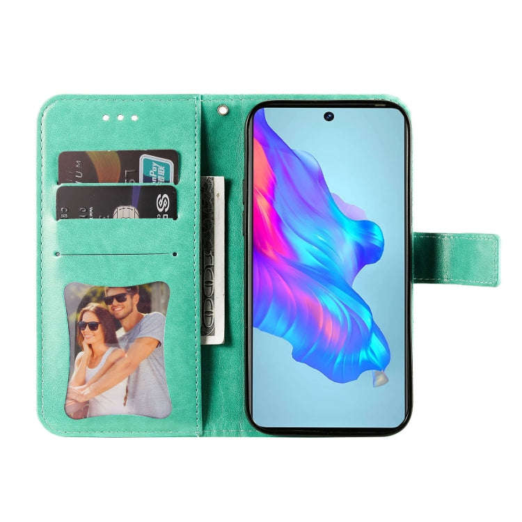 For Tecno Camon 18/18P 7-petal Flowers Embossed Flip Leather Phone Case(Green)