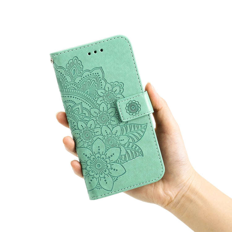 For Tecno Camon 18/18P 7-petal Flowers Embossed Flip Leather Phone Case(Green)