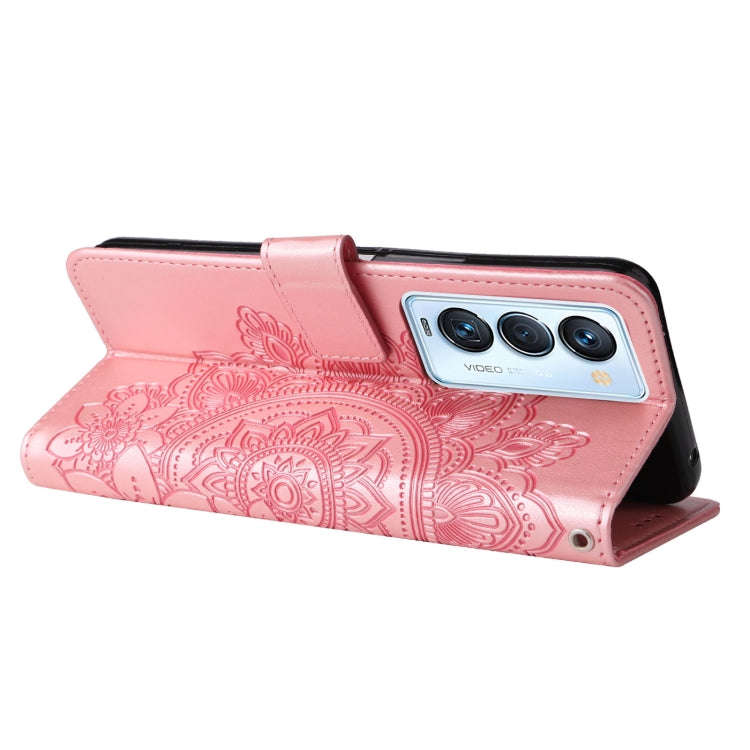 For Tecno Camon 18 Premier 7-petal Flowers Embossed Flip Leather Phone Case(Rose Gold)