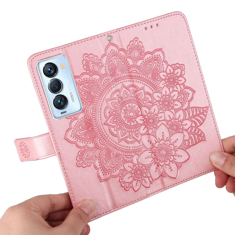 For Tecno Camon 18 Premier 7-petal Flowers Embossed Flip Leather Phone Case(Rose Gold)