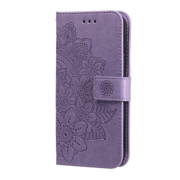 For Tecno Camon 18 Premier 7-petal Flowers Embossed Flip Leather Phone Case(Light Purple)