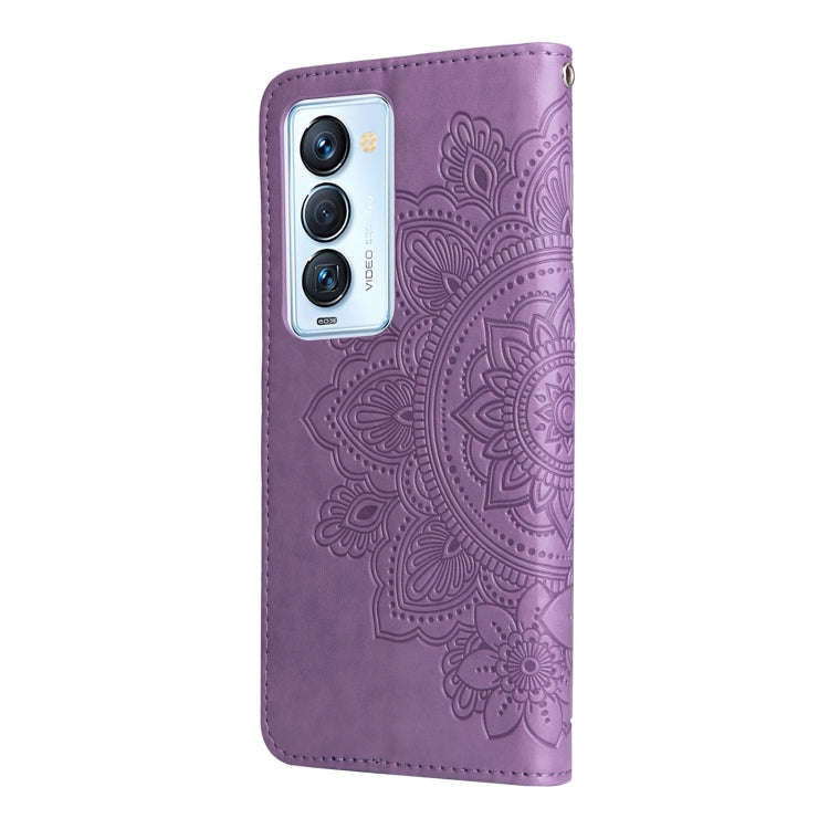 For Tecno Camon 18 Premier 7-petal Flowers Embossed Flip Leather Phone Case(Light Purple)