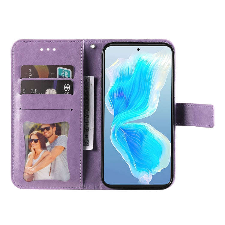 For Tecno Camon 18 Premier 7-petal Flowers Embossed Flip Leather Phone Case(Light Purple)