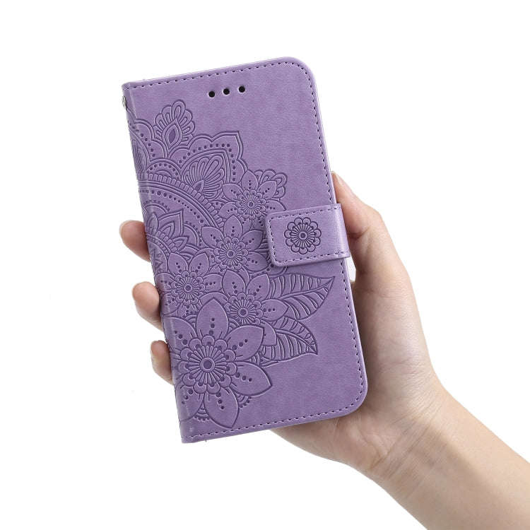 For Tecno Camon 18 Premier 7-petal Flowers Embossed Flip Leather Phone Case(Light Purple)