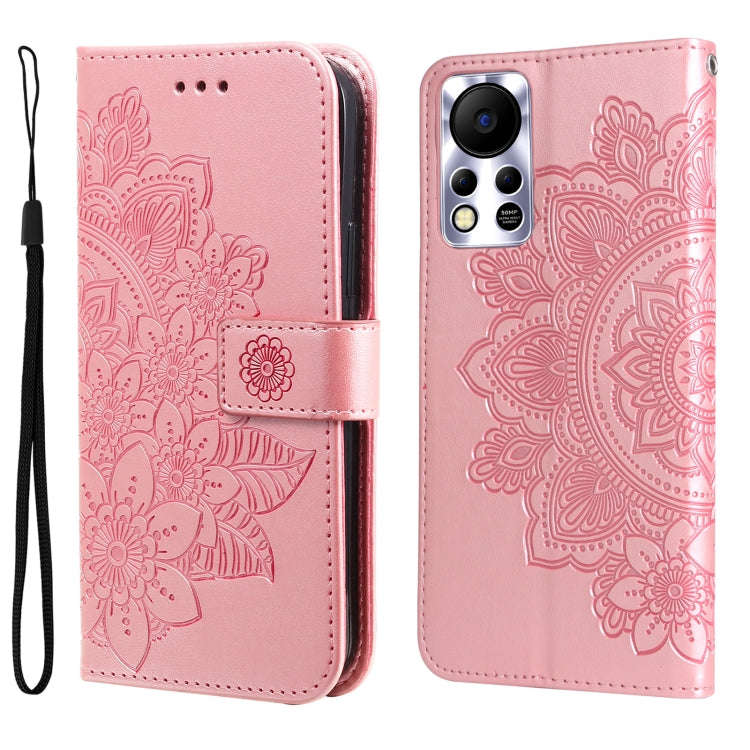 For Infinix Hot 11S NFC 7-petal Flowers Embossed Flip Leather Phone Case(Rose Gold)