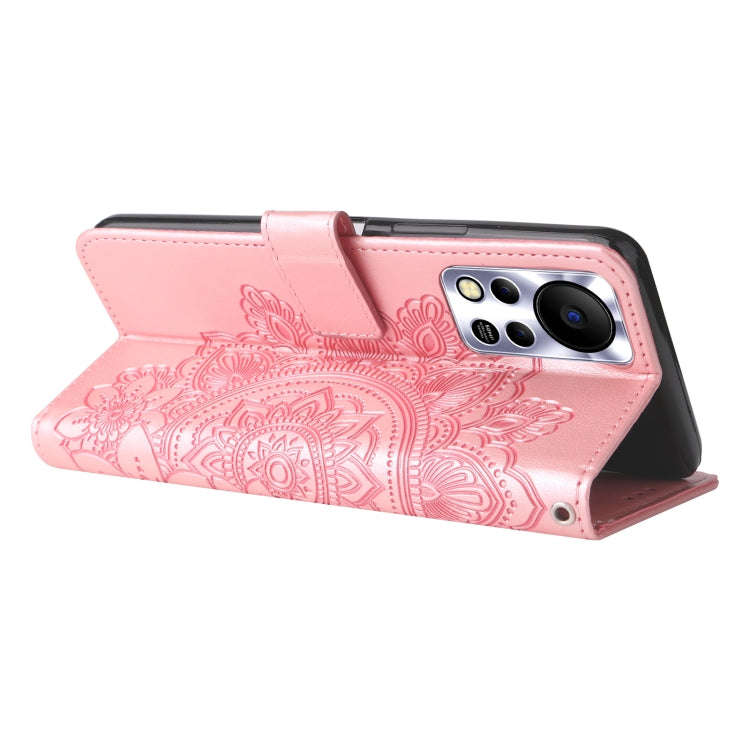 For Infinix Hot 11S NFC 7-petal Flowers Embossed Flip Leather Phone Case(Rose Gold)